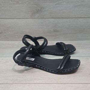 Steve Madden Women Black Padded Strap Sandals Shoes Flats Sz 10